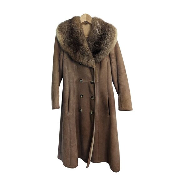 Vintage 70s Sawyer of Napa Brown Suede Leather Fur Women's Coat Small Medium - Picture 10 of 10